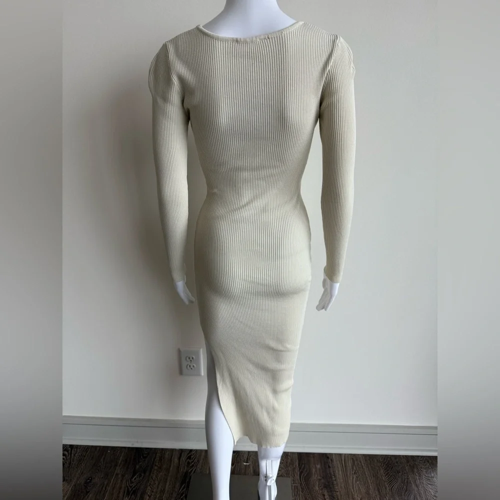 LILLY’S KLOSET Beige Sweater Bodycon Cutout Midi Dress